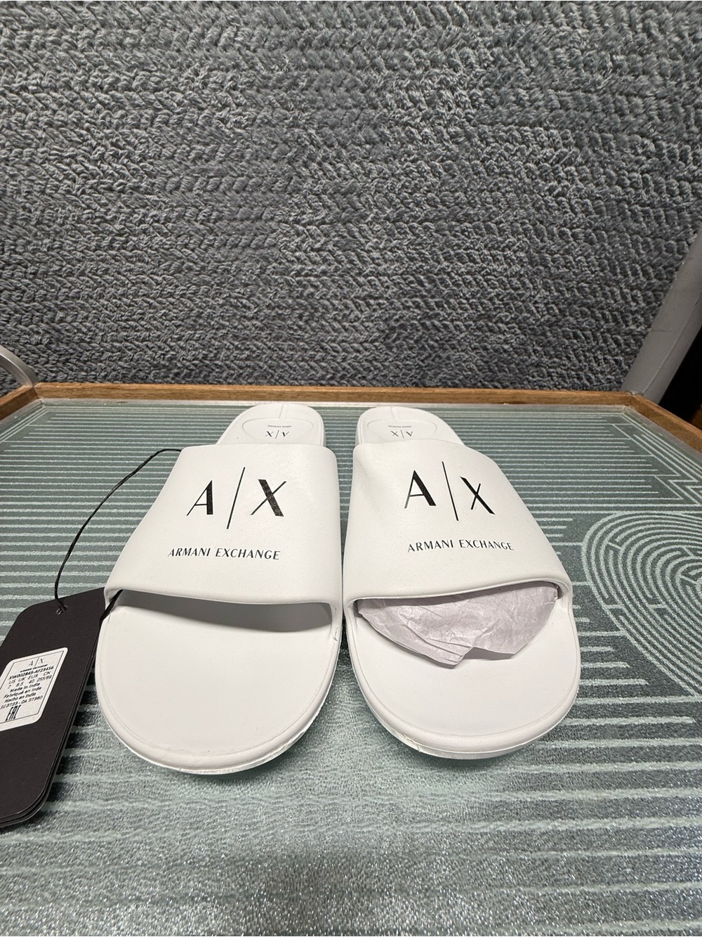 Armani Exchange White A|X Logo Slide Sandals